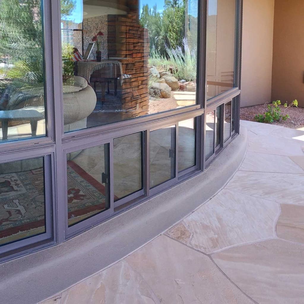 Curved exterior glass with lower operable vents
