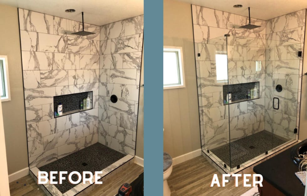 Before and After of a shower glass enclosure installation 2
