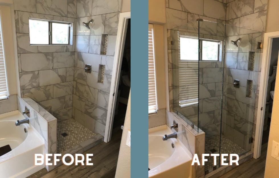 Before and After of a shower glass enclosure installation