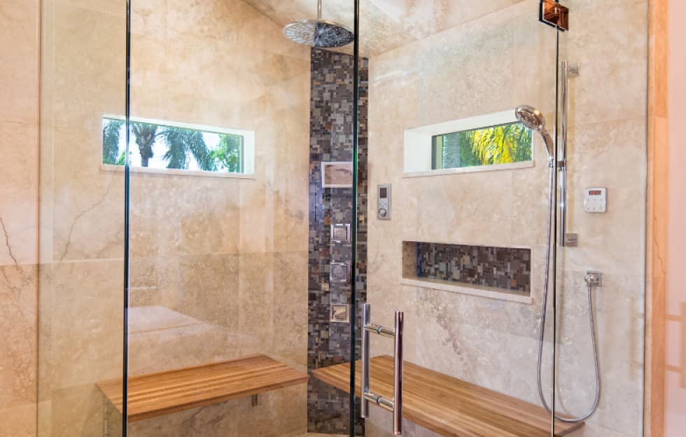 Glass Shower Enclosure brown tile