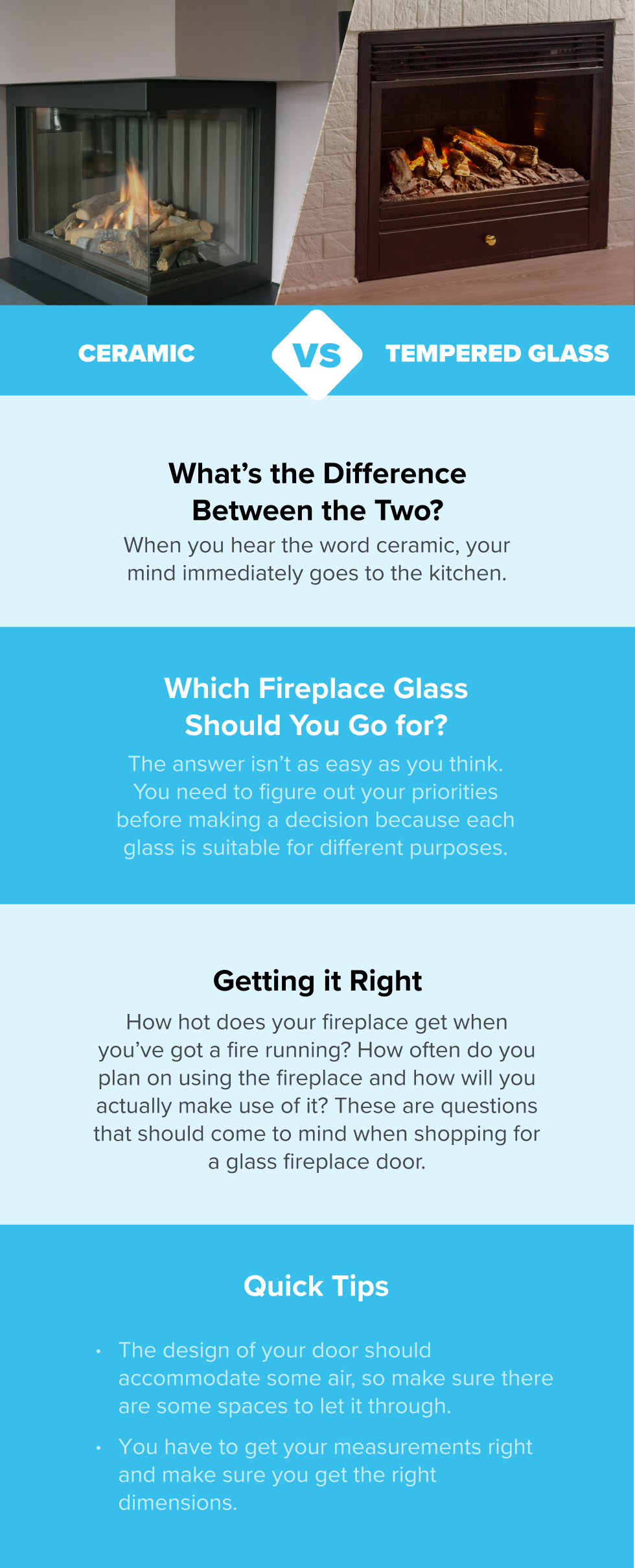 Ceramic vs Tempered Glass Fireplace Infographic